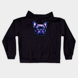 Purple and Black French Bulldog Face Kids Hoodie